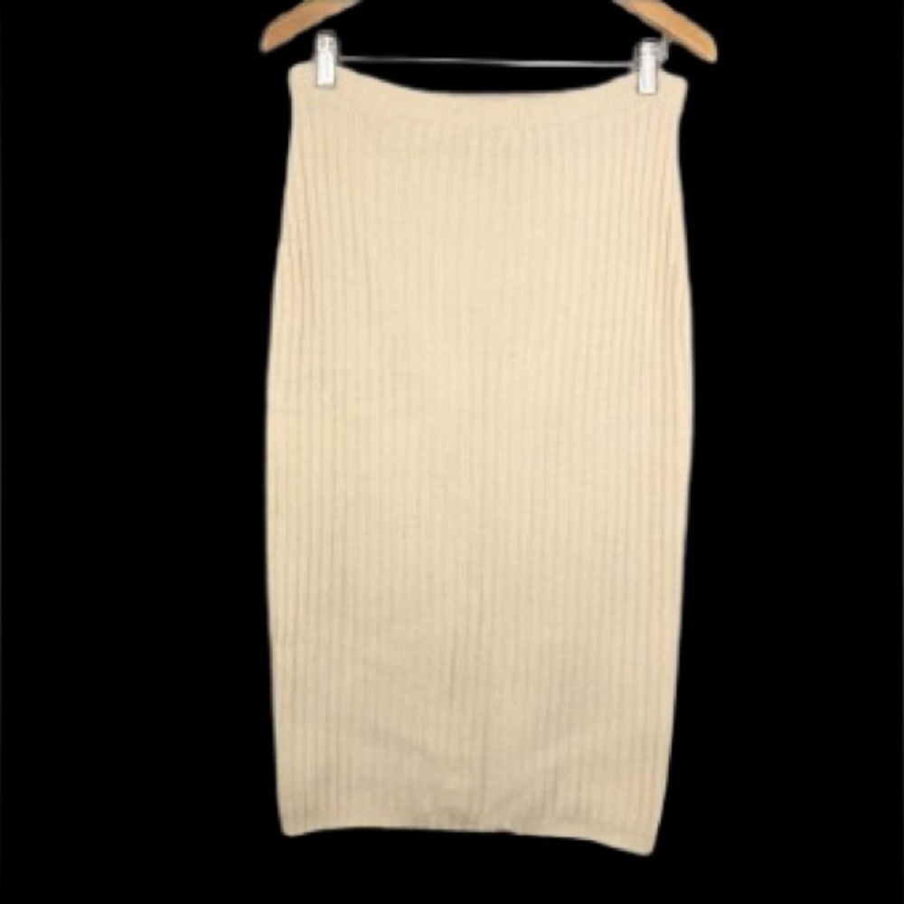 Vintage Adrienne Vittadini Wool Midi Sweater Skirt Ivory Cable Knit Women’s Sz S